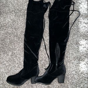 Black lace up knee high boots